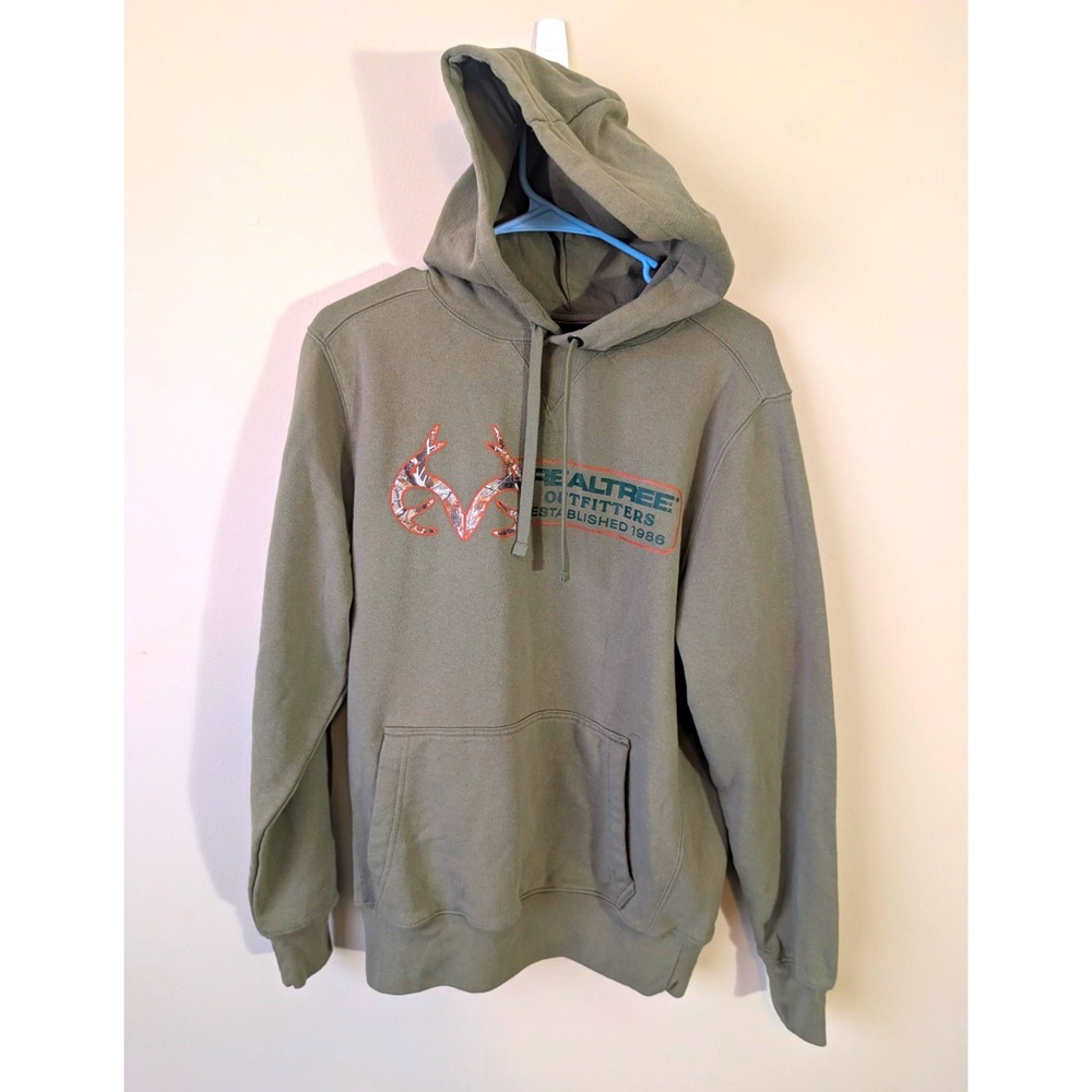 Realtree Green Fleece Pullover Hoodie Graphic Logo Pockets Men's Regular Size S